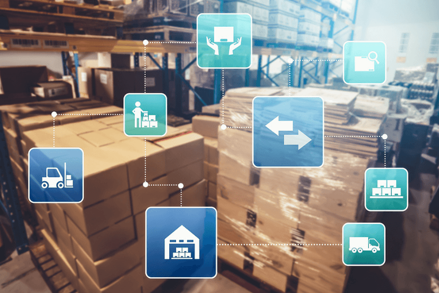 warehouse with supply chain overlay