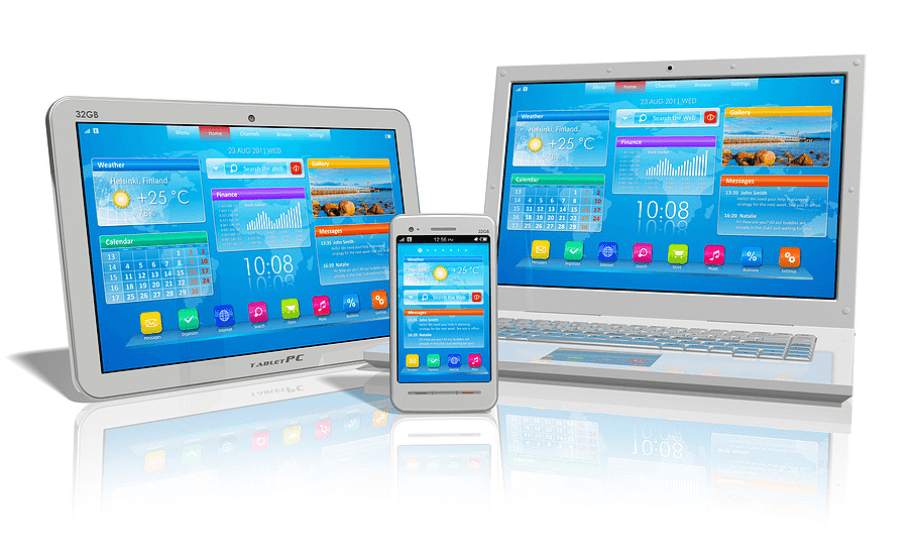 laptop, tablet, mobile phone with accounting software/erp software