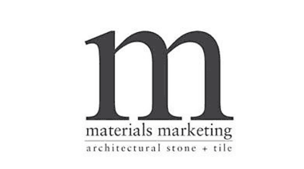 A large em letter in serif font representing materials marketing logo