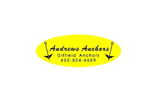 A yellow logo representing Andrew's Anchors with black anchor shapes flanking text