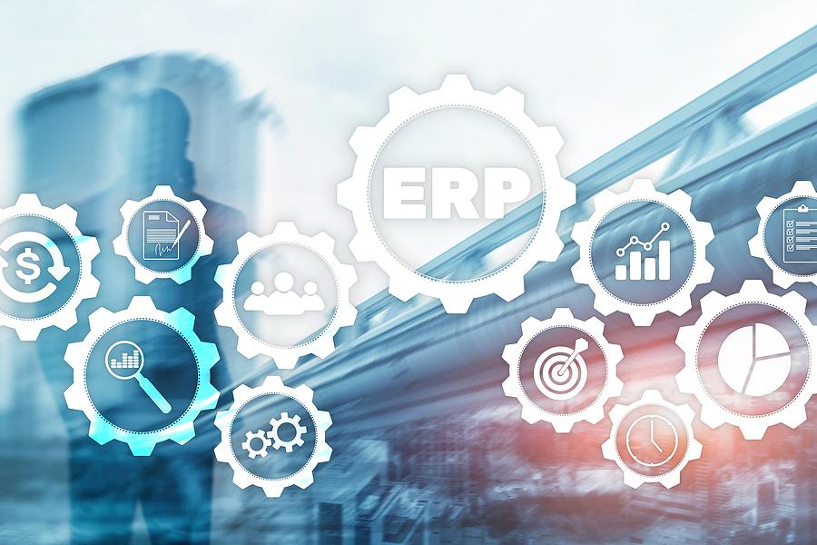 ERP system, Enterprise resource planning on blurred background. Business automation and innovation concept