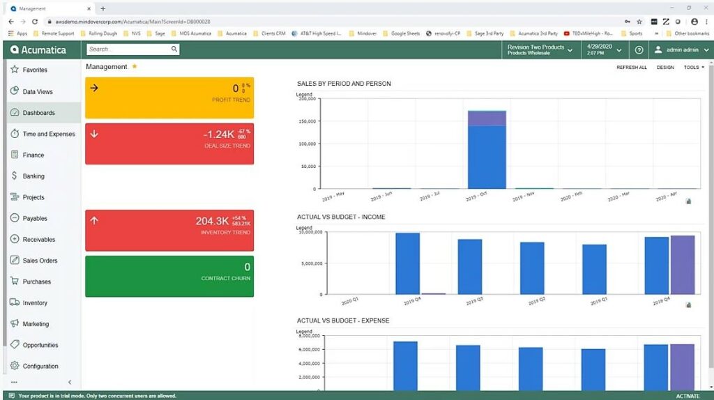 A screenshot from a video of Acumatica and overview of how the cloud ERP works.