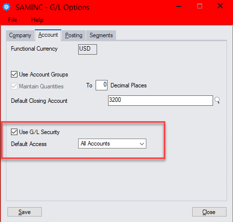 General Ledger Security in Sage 300