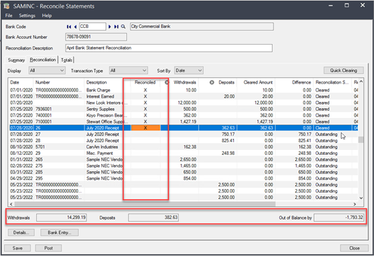 How to Complete Bank Reconciliations in Sage 300, step 8