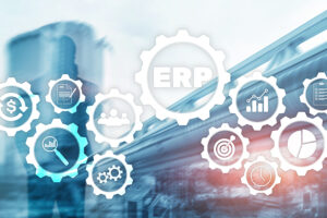 ERP system, Enterprise resource planning on blurred background. Business automation and innovation concept