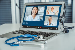 Telemedicine service online video call for doctor to actively chat with patient via remote healthcare consultant software. home healthcare technology